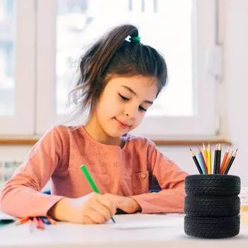 Подставка для ручек 3-слойная с дизайном автомобильных шин, черная резиновая подставка для ручек, настольная организация канцелярских принадлежностей