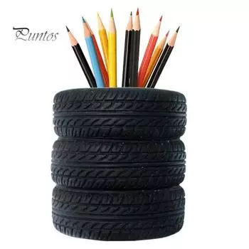 Подставка для ручек, 3-слойная, в виде автомобильной шины, черная резиновая подставка для ручек, настольная организация, инструмент для организации хранения канцелярских принадлежностей чёрный