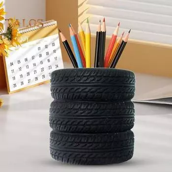 Подставка для ручек, 3-слойная, в виде автомобильной шины, черная резиновая подставка для ручек, настольная организация, инструмент для организации хранения канцелярских принадлежностей чёрный