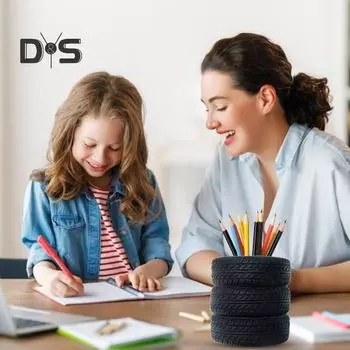 Подставка для ручек, 3-слойная, в виде автомобильной шины, черная резиновая подставка для ручек, настольная организация, инструмент для организации хранения канцелярских принадлежностей чёрный