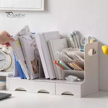 Подставка для ручек, держатель для книг, большой вместительный настольный органайзер с гладкими ручками ящиков, многофункциональный органайзер для хранения канцелярских принадлежностей B белый