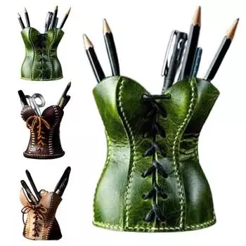 Подставка для ручек из искусственной кожи для домашнего офиса, школы, класса, карандашницы, органайзер в форме корсета, канцелярский контейнер, украшение для рабочего стола, орнамент 1pc жёлтый