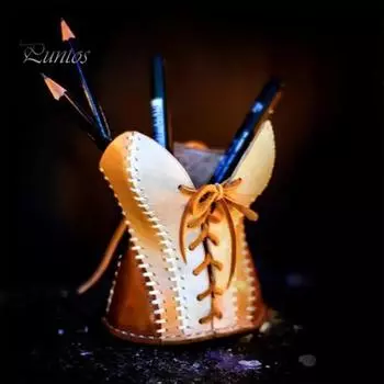 Подставка для ручек из искусственной кожи для домашнего офиса, школы, класса, карандашницы, органайзер в форме корсета, канцелярский контейнер, украшение для рабочего стола, орнамент 1pc коричневый