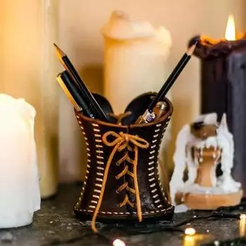 Подставка для ручек из искусственной кожи для домашнего офиса, школы, класса, карандашница коричневый