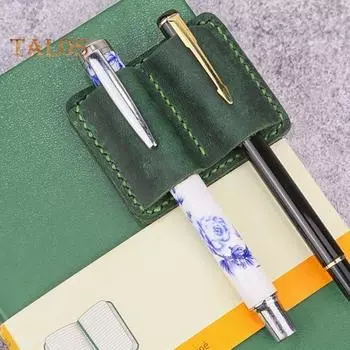 Подставка для ручек из искусственной кожи ручной работы, двойная петля для ручек, практичный органайзер для ручек, сшитый вручную зажим для хранения ручек кофейный