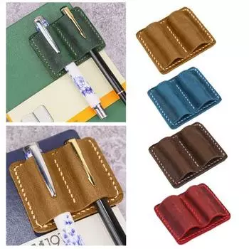 Подставка для ручек из искусственной кожи ручной работы, двойная петля для ручек, практичный органайзер для ручек, сшитый вручную зажим для хранения ручек зелёный