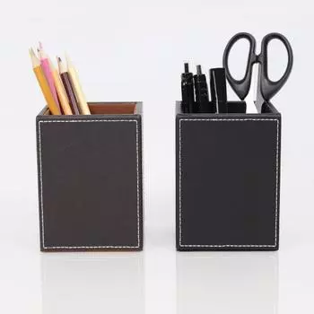 Подставка для ручек из искусственной кожи с белой строчкой, водонепроницаемый, легко моющийся, квадратный держатель для карандашей чёрный