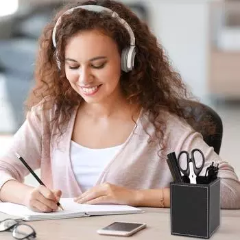 Подставка для ручек из искусственной кожи с белой строчкой, водонепроницаемый, легко моющийся, квадратный держатель для карандашей кофейный