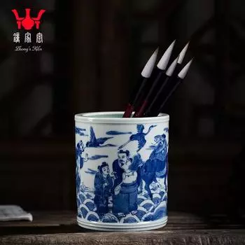 Подставка для ручек керамическая китайская большая емкость сине-белый фарфор домашнее офисное украшение для рабочего стола расписанная вручную высококачественные подарки