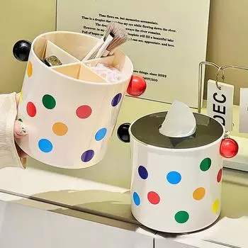 Подставка для ручек с цветным рисунком в виде точек, круглый органайзер для карандашей, туалетный столик, кисточки для макияжа чёрный