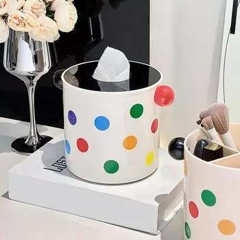 Подставка для ручек с цветным рисунком в виде точек, круглый органайзер для карандашей, туалетный столик, место для хранения кистей для макияжа чёрный