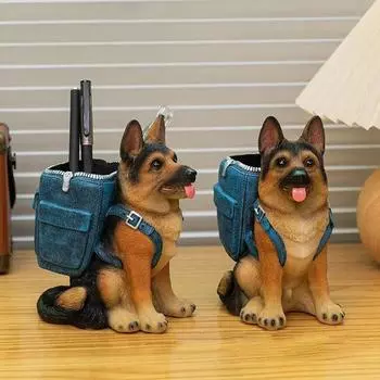 Подставка для ручек Собака Смоляные поделки Домашний рабочий стол для учебы Хранение ручек Милая скульптура собаки Украшения One Size коричневый