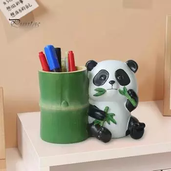 Подставка для ручек в форме бамбука в форме панды, органайзер для стола из смолы, держатель для карандашей в виде животного, контейнер для хранения канцелярских принадлежностей A