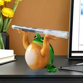Подставка для ручек в виде лягушки, смоляная подставка для карандашей в виде пухлой лягушки, настольная подставка для ручек, украшение в виде лягушки для домашнего кабинета, офиса, школьного стола зелёный