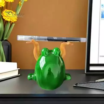 Подставка для ручек в виде лягушки, смоляная подставка для карандашей в виде пухлой лягушки, настольная подставка для ручек, украшение в виде лягушки для домашнего кабинета, офиса, школьного стола зелёный