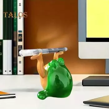 Подставка для ручек в виде лягушки, смоляная подставка для карандашей в виде пухлой лягушки, настольная подставка для ручек, украшение в виде лягушки для домашнего кабинета, офиса, школьного стола зелёный