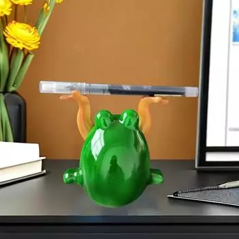 Подставка для ручек в виде лягушки Yousheng, подставка для карандашей в виде лягушки из смолы, настольная подставка для ручек, украшение в виде лягушки для домашнего кабинета, офиса, школьного стола зелёный