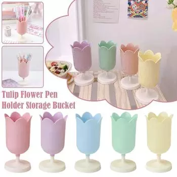 Подставка для ручек в виде тюльпана, ведро для хранения ручек в виде лепестков, декоративная ведерко для кистей, винтажный держатель для макияжа для фотографий, Y8E3