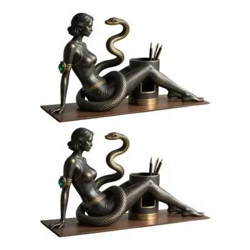 Подставка для ручек в виде змеи, ретро органайзер для стола, стакан для ручек, декоративная подставка для карандашей в виде сексуальной женщины для учебы, спальни, офиса 2pcs