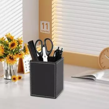 Подставка для ручек Yousheng, белая прошитая искусственная кожа, органайзер для стола, водонепроницаемый, легко моется, квадратный держатель для карандашей чёрный