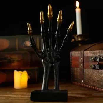 Подставка для рук скелета на Хэллоуин, жуткая смоляная рука призрака, держатель для ювелирных изделий, ожерелье, браслет, кольцо, органайзер, стойка, настольное украшение, орнамент чёрный