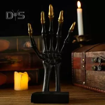 Подставка для рук скелета на Хэллоуин, жуткая смоляная рука призрака, держатель для ювелирных изделий, ожерелье, браслет, кольцо, органайзер, стойка, настольное украшение, орнамент чёрный