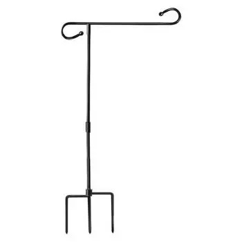 Подставка для садового флага с 5-зубчатым основанием Сверхпрочный погодоустойчивый металл Уличный двор Патио 12x18 дюймов Держатель для флагштока с пастушьим крюком B