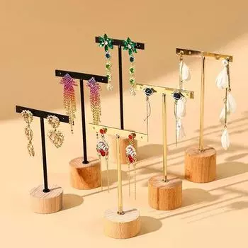 Подставка для сережек из трех частей с деревянным дном, серьги-гвоздики, безделушки, вешалки, серьги, подставки для украшений для ушей, полки чёрный