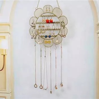 Подставка для сережек с металлической цепочкой в форме цветка, сетчатый дизайн, большая емкость чёрный