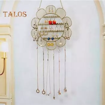 Подставка для сережек с металлической цепочкой в форме цветка, сетчатый дизайн, большая вместимость, настенное украшение, подвесной держатель для ювелирных изделий, магазин, органайзер для ожерелий чёрный