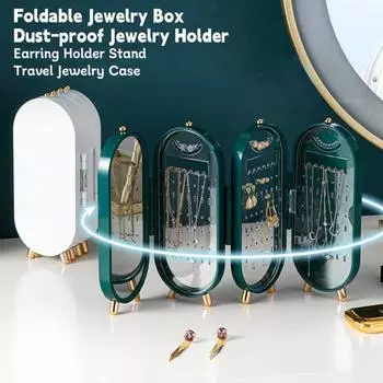 Подставка для сережек, шкатулка для хранения ювелирных изделий с зеркалом, большая вместимость, пылезащитная складная подставка для ювелирных изделий зелёный