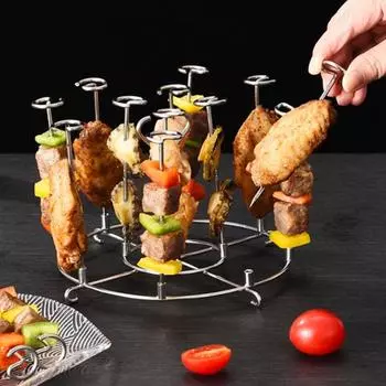 Подставка для шампуров для аэрофритюрницы Вертикальная подставка для шампуров Нежная и хрустящая кухонная утварь для приготовления шашлыков 12 шампуров Практичный вертикальный аксессуар для гриля серебряный