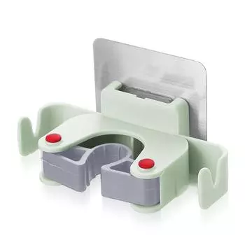 Подставка для швабры и метлы, настенная, самоклеящаяся, без сверления, держатель для хранения, органайзер для ванной комнаты, умывальника с 2 крючками