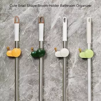 Подставка для швабры, настенная, самоклеящаяся, в форме улитки, держатель для метлы, органайзер для ванной комнаты, для ежедневного использования зелёный