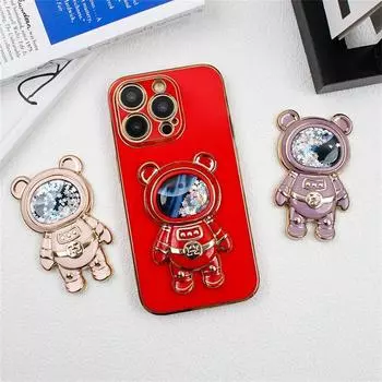 Подставка для смартфона с блестками, жидким песком, астронавтом, держателем для телефона в виде космического медведя синий