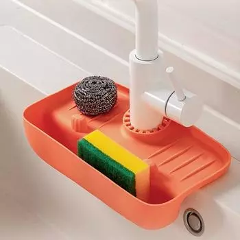 Подставка для смесителя Сливная стойка Высокое качество Кухня Ванная комната Нескользящая брызгозащищенная защита столешницы Тряпичная стойка для хранения Раковина Сбор воды TPE Уникальный оранжевый