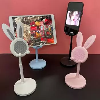 Подставка для сотового телефона с регулируемым углом и высотой, подставка для телефона в виде кролика для стола, милый держатель для телефона в виде кролика для стола, универсальная подставка для мобильного телефона чёрный