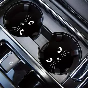 Подставка для стакана воды Cat Car Coaster из 2 частей, подушка для салона автомобиля, подходит для нескользящих подставок с вырезом для пальцев автомобильных аксессуаров