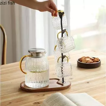 Подставка для стаканов из кованого железа на деревянной основе, подставка для хранения стаканов, поднос для чая, поднос для закусок, подставка для стока воды на деревянном поддоне, органайзер для стаканов, демонстрационная стойка