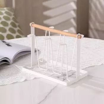 Подставка для стаканов, сушилка, подставка, металлический органайзер для сушки с деревянной ручкой для кружек, стаканов, бутылок, нескользящий 6 подстаканников для домашнего офиса, кафе-бара чёрный