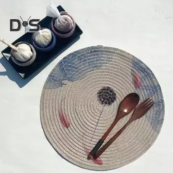 Подставка для столовых приборов круглый узор лотоса ПВХ декоративный универсальный настольный коврик