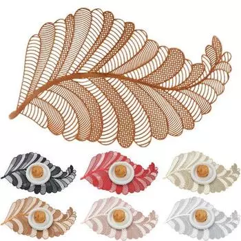 Подставка для столовых приборов неправильной формы в форме полого листа в японском стиле. Нескользящая водонепроницаемая теплоизоляция. ПВХ. Можно мыть в посудомоечной машине. Обеденный коврик. Кухонные принадлежности. золотистый