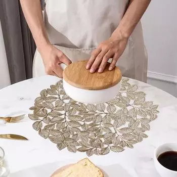 Подставка для столовых приборов, противоожоговая защитная подставка для стола, полая салфетка для обеденного стола с узором в виде листьев клубники, для домашней кухни золотистый