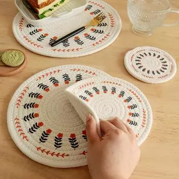 Подставка для столовых приборов ручной работы из хлопка с теплоизоляцией и принтом Подставка под чашку в скандинавском стиле 12CM