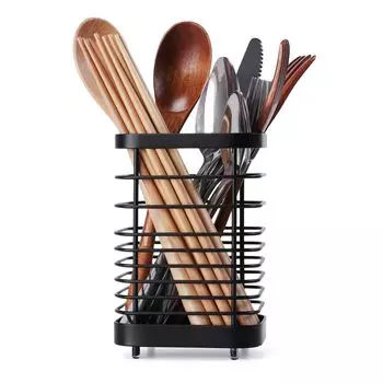 Подставка для столовых приборов Toski, подставка для кухонных принадлежностей из нержавеющей стали, подставка для палочек для еды, подставка для столовых приборов, подставка для ложек и дуршлага, черная 18-8
