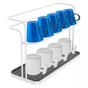 Подставка для сушки чашек, поддон для слива бутылок, органайзер, полка для кухни, бытовая, 2 слоя, подставка для стеклянных чашек, сушилка, многофункциональная белый