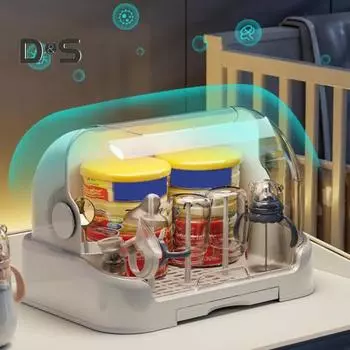 Подставка для сушки детских бутылочек, пылезащитная, большой емкости, прозрачный дизайн, сушилка для детских бутылочек, ящик для хранения со съемным поддоном для слива серый
