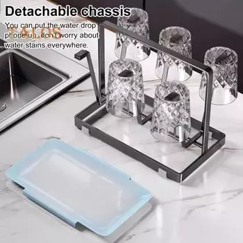 Подставка для сушки металлических чашек со съемным поддоном для сбора капель, нескользящая подставка для стаканов, кружек, чашек, держатель для 6 железных чашек для шкафа на столешнице чёрный