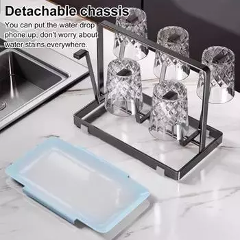 Подставка для сушки металлических чашек со съемным поддоном для сбора капель. Нескользящие стаканы, кружки, чашки. чёрный