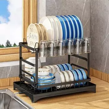 Подставка для сушки мисок, миски, палочки для еды, настольная полка для хранения, двухъярусная полка для органайзера для кухонных принадлежностей белый